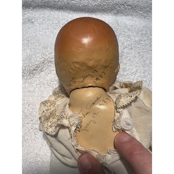 Antique 30s Composition RubberBand Doll 9" in size- original Dress -rareFragile - Picture 7 of 16